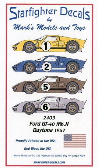 (image for) Starfighter Decals 2403 1/24 Ford GT40 MkII 1967 Daytona