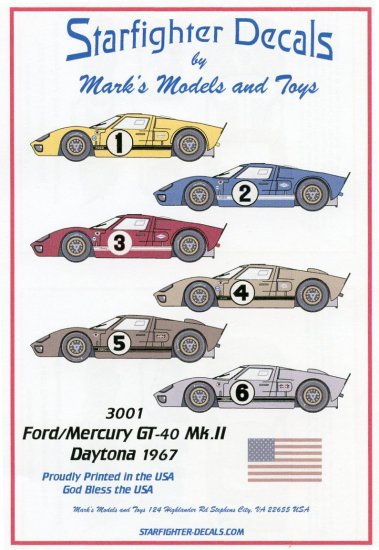 (image for) Starfighter Decals 3001 1/32 Ford GT40 MkII Daytona 1967