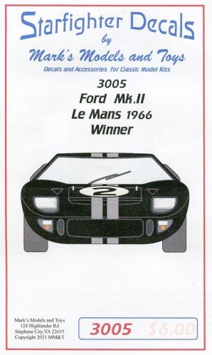 (image for) Starfighter Decals 3005 1/32 Ford GT MK II 1966 Le Mans winner