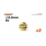 (image for) Scaleauto SC-1091A55 Brass Pinion 8 Tooth for 2mm motor shaft, ø5.5mm (x2)