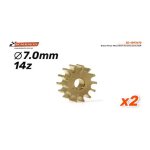 (image for) Scaleauto SC-1097A70 Brass Pinion 14 tooth for 2mm motor shaft, ø7,0mm (x2)