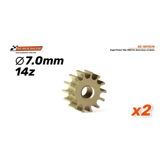 (image for) Scaleauto SC-1097E70 Ergal Pinion 14 tooth for 2mm motor shaft, ø7,0mm (x1)