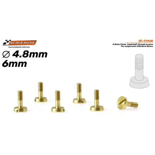 (image for) Scaleauto SC-5146B Brass Conic Head Half-threaded Screws 4.8mm for Suspension M2x6mm (x6)