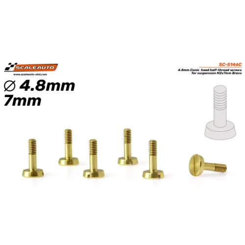 (image for) Scaleauto SC-5146C Brass Conic Head Half-threaded Screws 4.8mm for Suspension M2x7mm (x6)